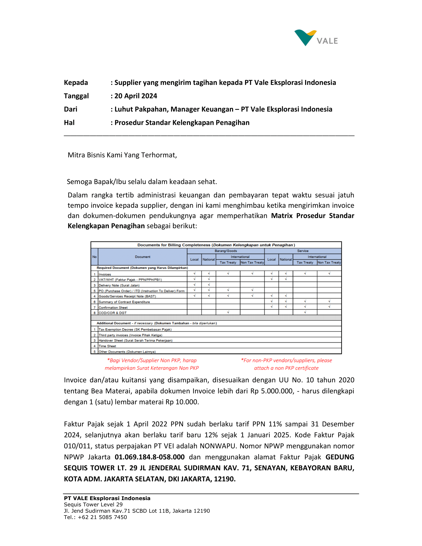 Standard Procedure For Billing Completeness — VEl vendor